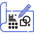 Writing icon| Black & Blue theme vector symbol| Brain Storming logo ideas| creative sign small rectangle, circle, square