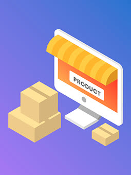 Blue & Purple gradient vector| Orange monitor screen| Cardboard packages| Online boxes| Best product description writers