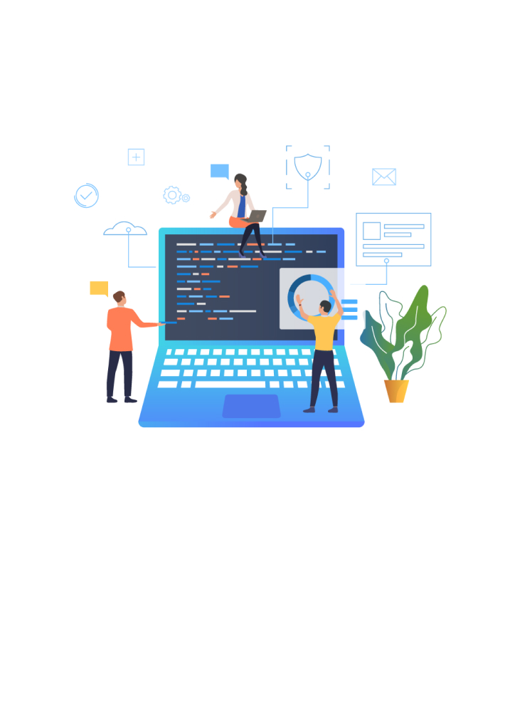 Dubai’s Best web development firm| Website design vector image| Online store| Blue laptop| Plant| Developers| Get Solutions 