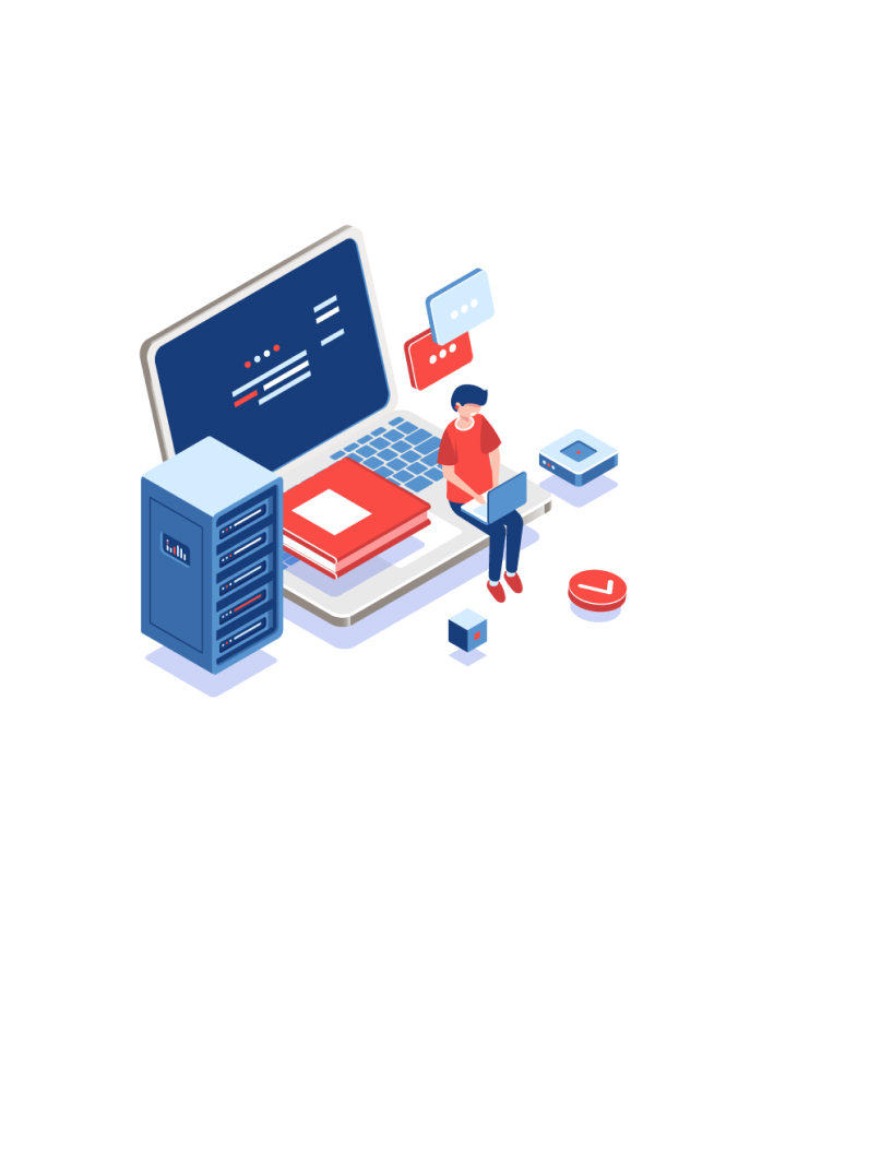 Blue & Red laptop| books| number 7| CPU| small squares vector icon| Circles| tiny boxes | Developer device designs| GS UAE